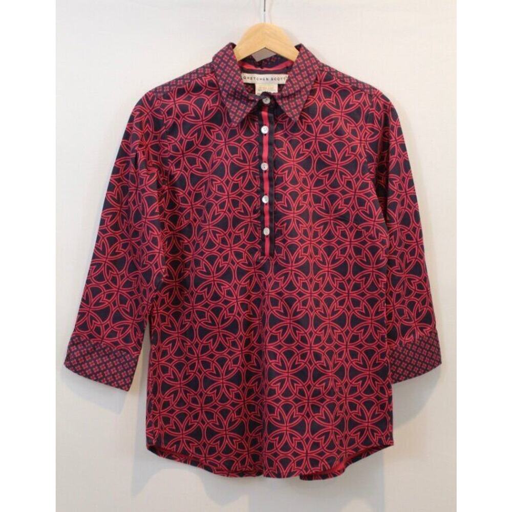 GRETCHEN SCOTT Sz S Small Navy Dark Pink Cotton Spandex Tunic Top